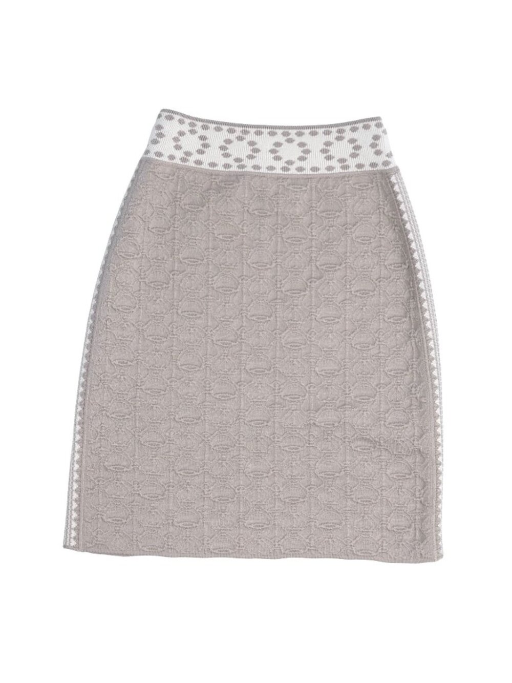 Hermes Skirt Knit Pencil Cashmere Silk Jacquard Greige 36